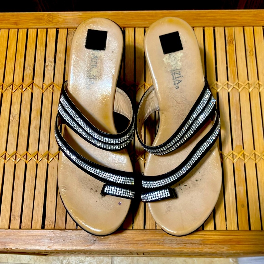 🖤💎Patricia Black Platform Formal Sandals W/Rhinestones On Straps Size 40